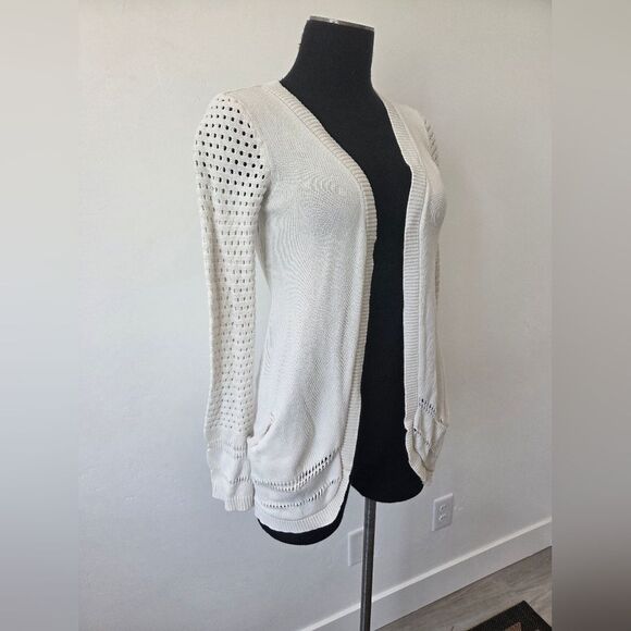 Amelie Boutik White Cotton Cardigan Open Knit Beachy Boho Festival Teacher Small - Picture 1 of 10